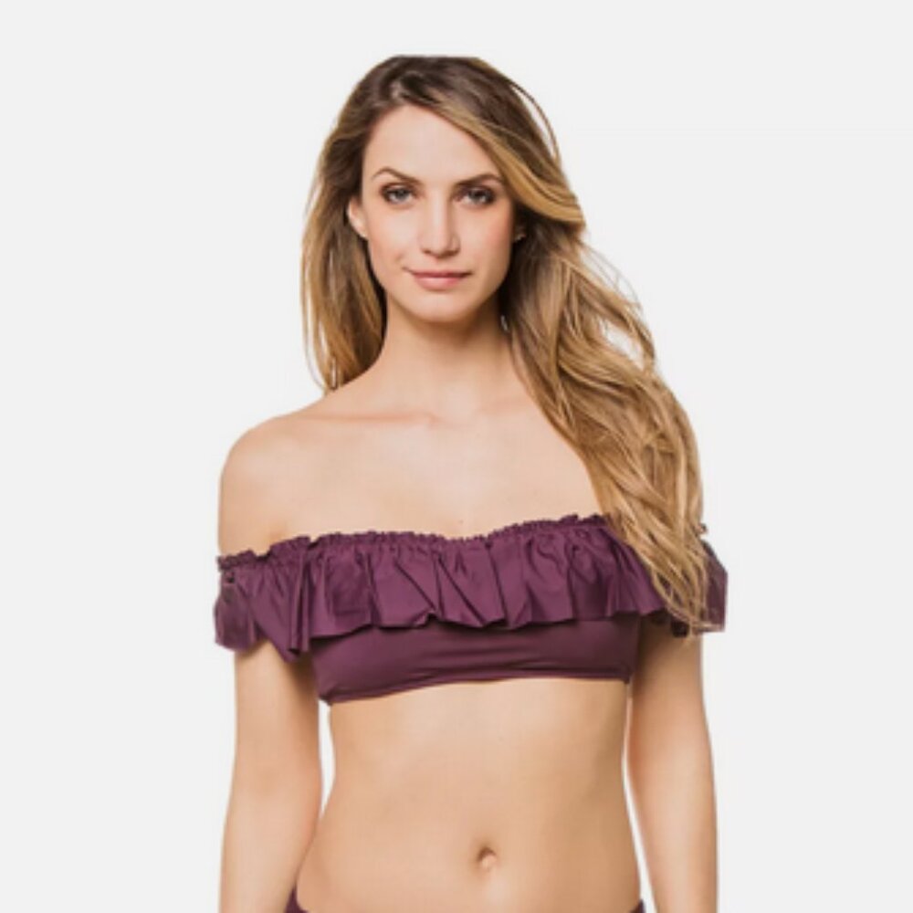 Bleu Rod Beattie Ruffled Bandeau Swim Top Aubergine Purple